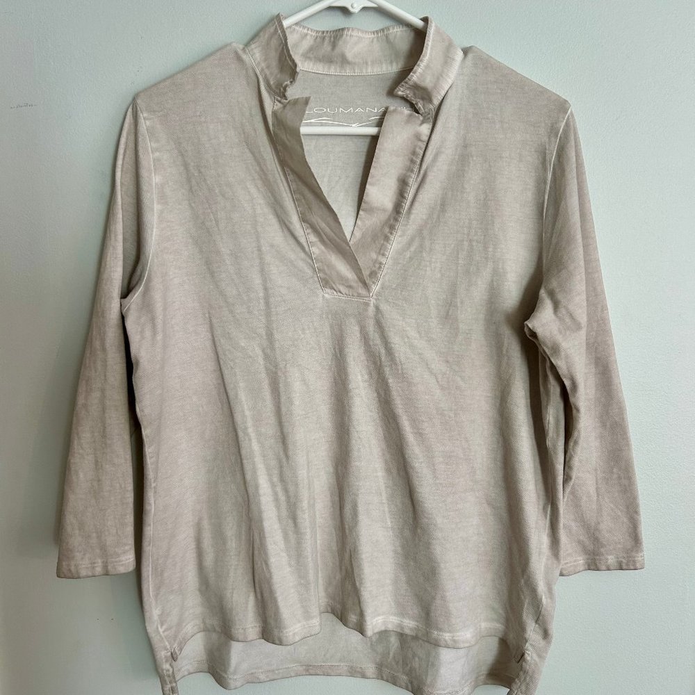 Ploumanach Collared Pullover Long Sleeve Cotton Shirt, Size L